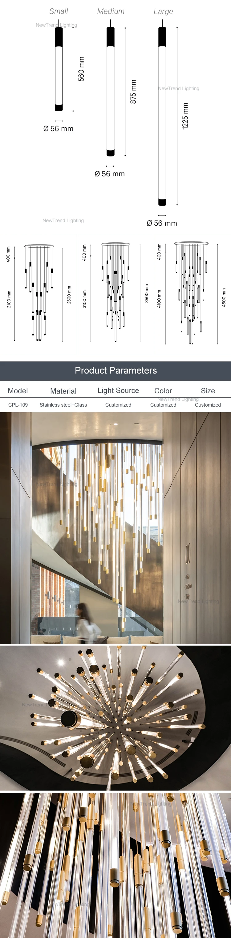 CPL-109 OEM ODM Residential Decoration Luxury Crystal Hotel Lobby Staircase Custom Modern Chandelier supplier