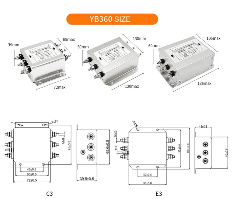 High Current 100A Single-Stage 3-Phase 3-Wire Industrial Grade EMI Power Filter for Motor Drive Industrial Equipment LV Products factory