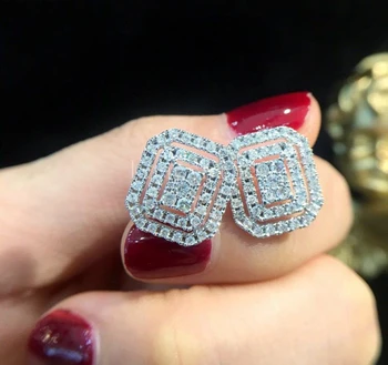 18K Double Square Big Dazzling Diamond 18K Gold Luxury Design Women Earring