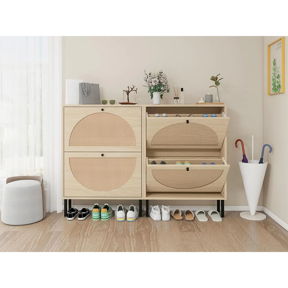product modern free standing shoe cabinet with 2 flip drawers for heels and slippers wood panel style for home or living room-3