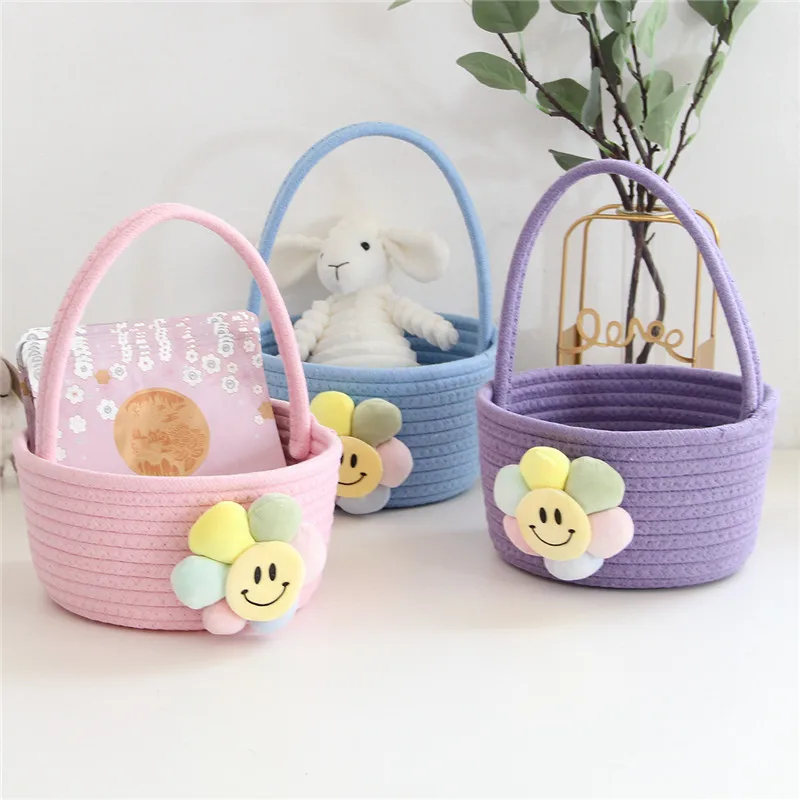 Home Decor Sundries Baby Gift Baskets Colorful Mini Folding Desktop Storage Basket Cotton Rope Baskets