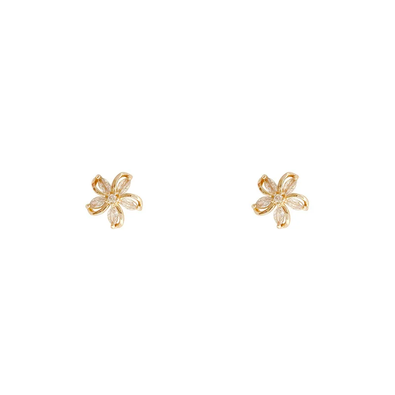 zircon  flowers  Stud earrings  niche  design  earrings  Light and decoration  delicate  Cold wind  earrings  female