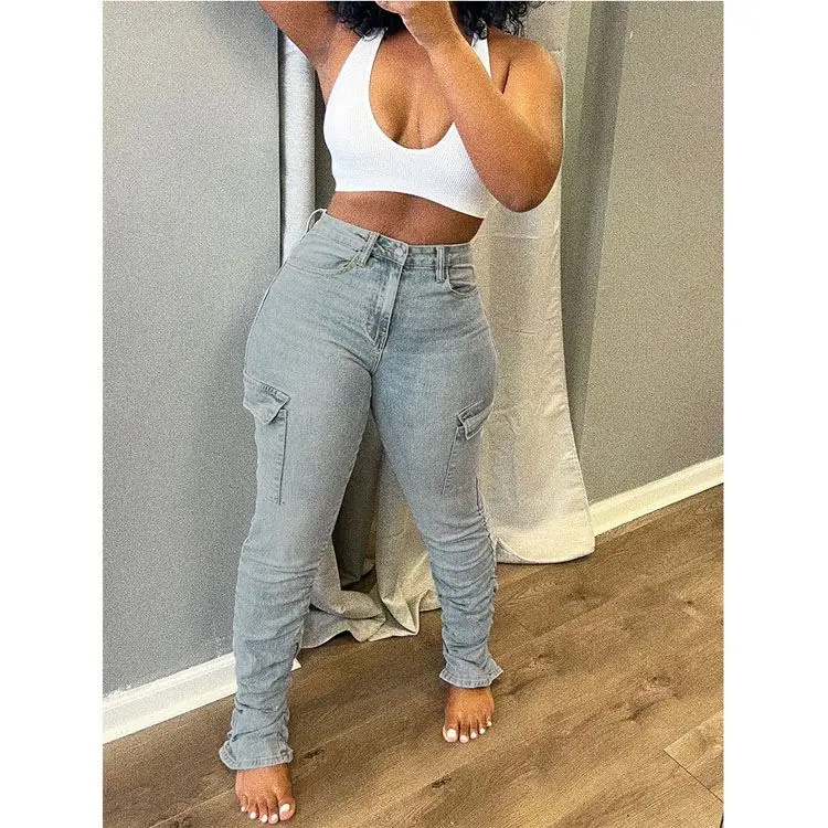 2021 New Arrivals Trousers Sportswear Stacked Sweatpants With Side Pockets Ladies Long Pant Drawstring Joggers Pants