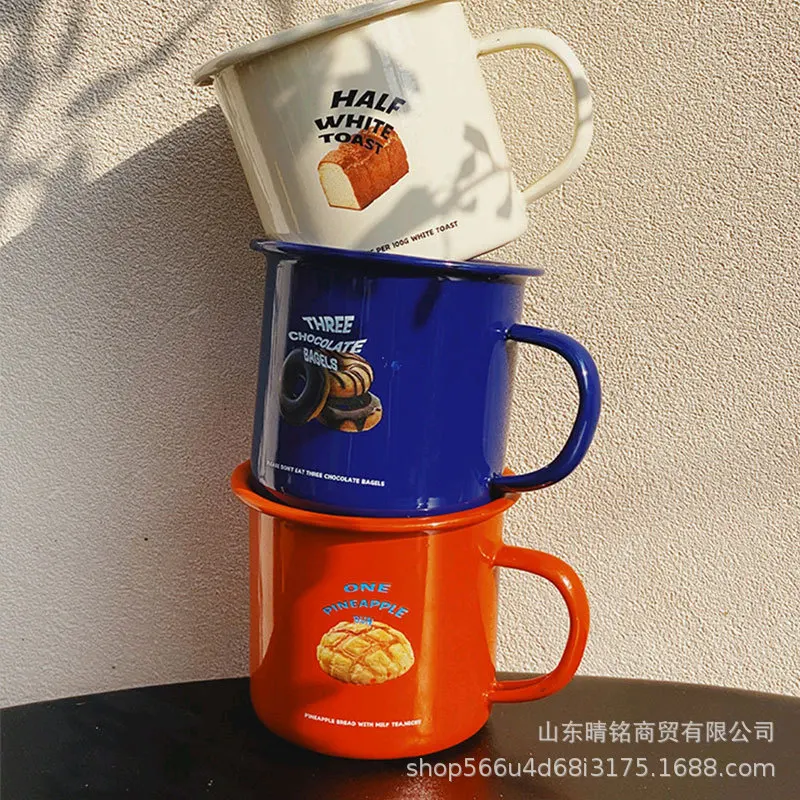 2024 custom matte black white blue orange summer cold water coffee cool cartoon enamel camping mug for promotion gift