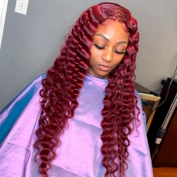99j Burgundy Straight Color 13x4 Hd Lace Front Wig,Free Part Pre Plucked Wigs 99j Transparent,100 Human Burgundy Deep Wave Wig