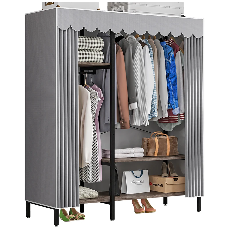 Suoernuo modern household sliding door fabric wardrobe rental house simple and cheap wardrobe clothes storage cabinet