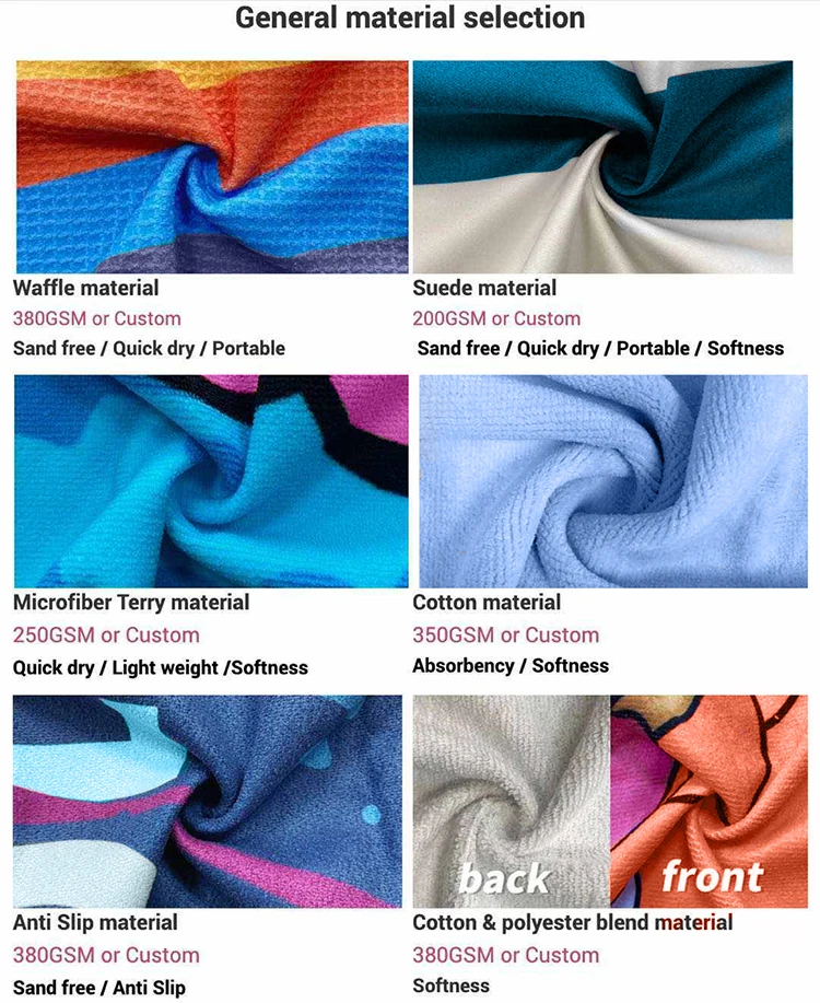OEM Custom Size Colorful Premium Printing Sand Free Custom Microfiber Beach Towel