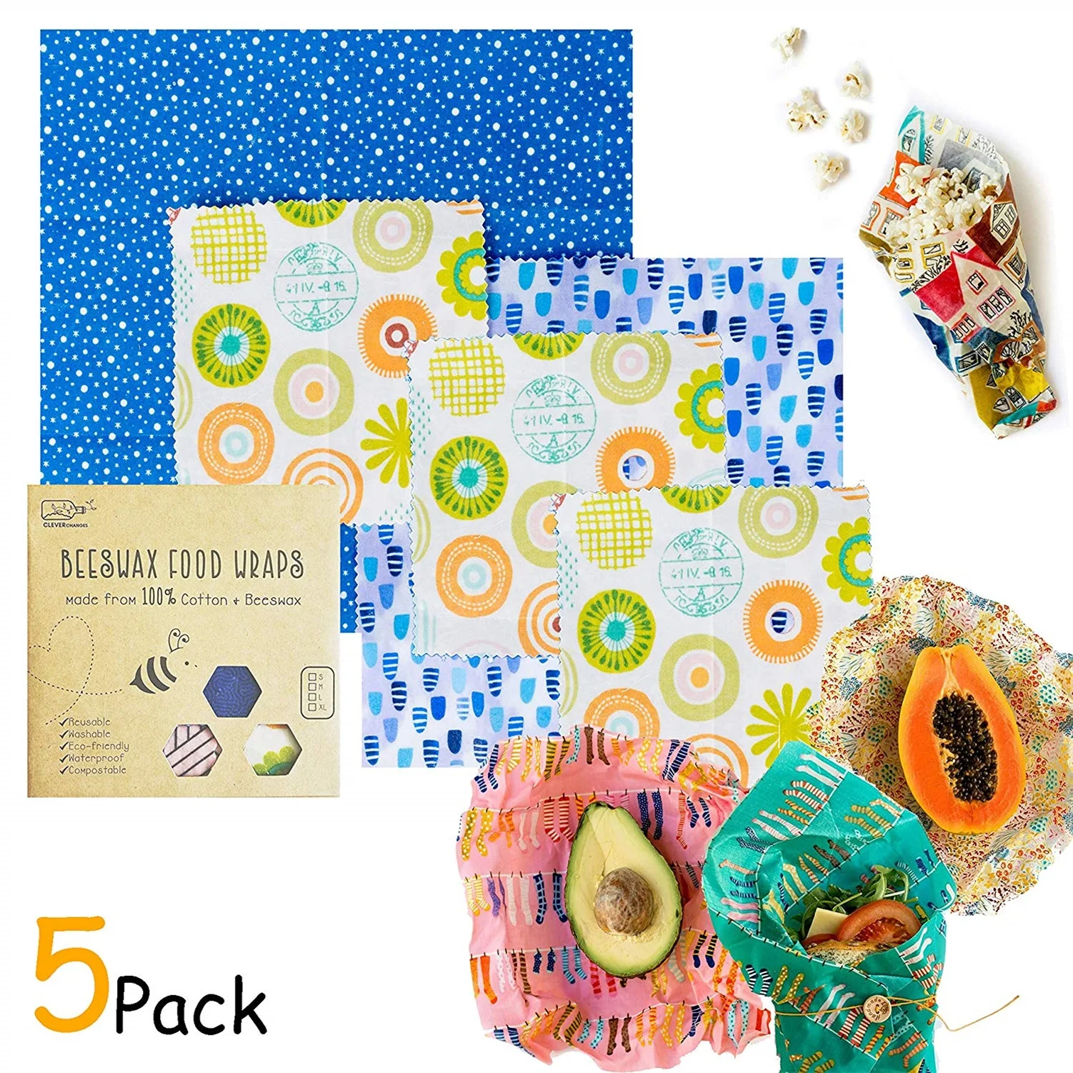 Zero Waste Eco Friendly Vegan Beeswax Food Wrap Reusable Custom Printed