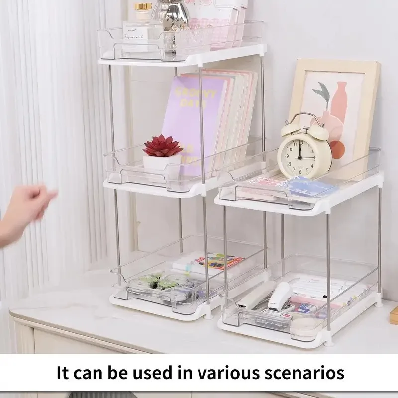 product popular double layer plastic storage rack cross border kitchen bathroom pull out unit with drawers for living room use-7