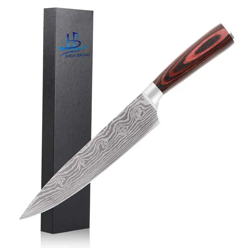 8 Inch Professional Steel Chef Knife Laser Pattern Stainless Steel Knife with Pakkawood Handle