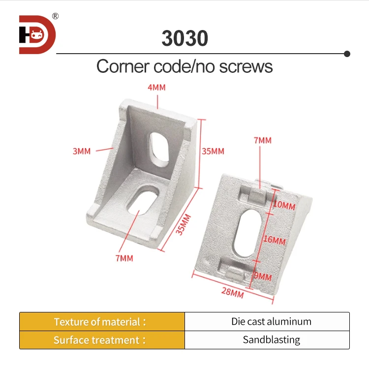 3030 Corner Code Aluminum Profile Accessories, Aluminum Alloy Connectors, Right Angle Fasteners, Triangular Bracket Fasteners manufacture