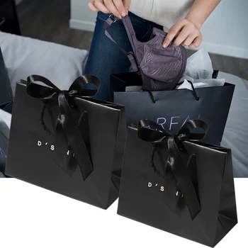 Luxury Custom Gold Hot Stamping Retail Shopping Gift Paperbag Packaging Boutique Bags Matte Black Paper Bag With Your Own Logo