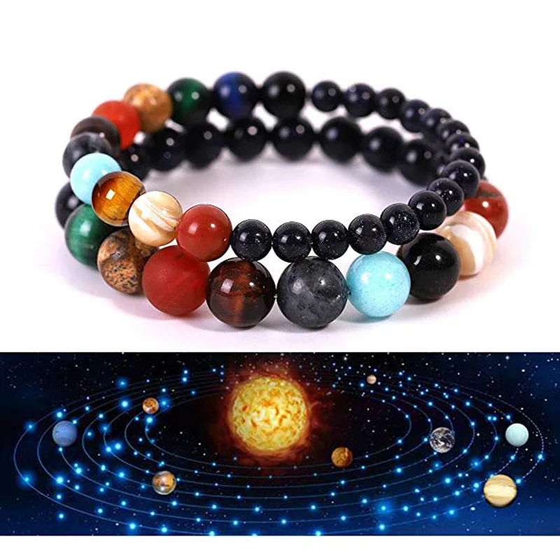 Fashion zodiac Natural Stone Eight planetary couple solar system bracelet
