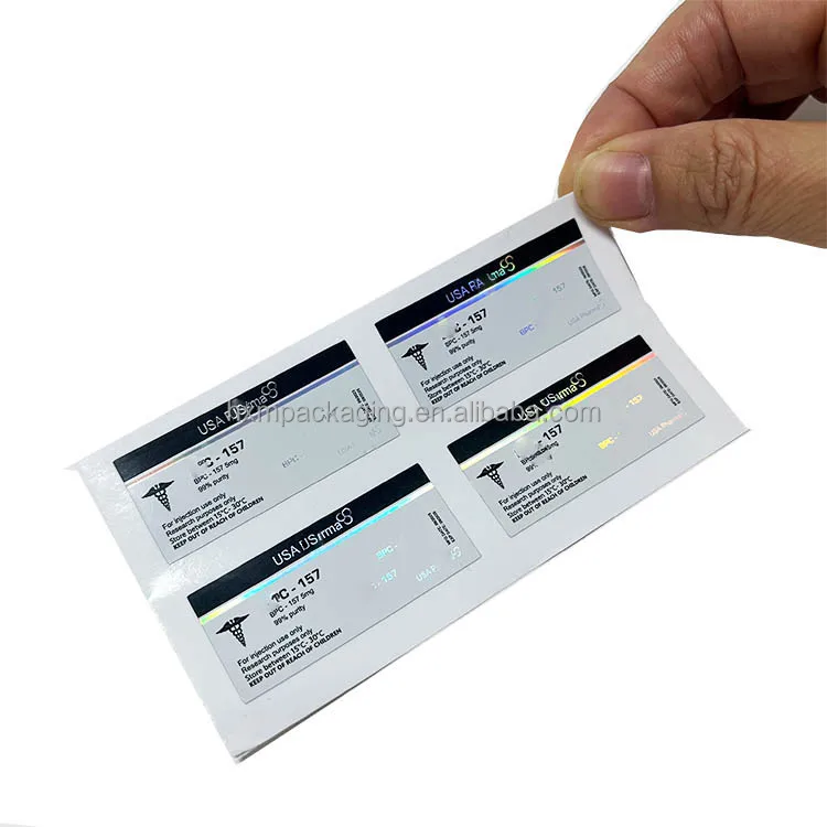 Customized Popular Laser Hologram logo Labels, Waterproof PVC Tirz 5 Label 5mg Bottle manufacture