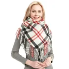 Printed Check Scarf New Polyester Black White Plaid Shawl Tassels Printed Square Scarves Ladies Check Scarf
