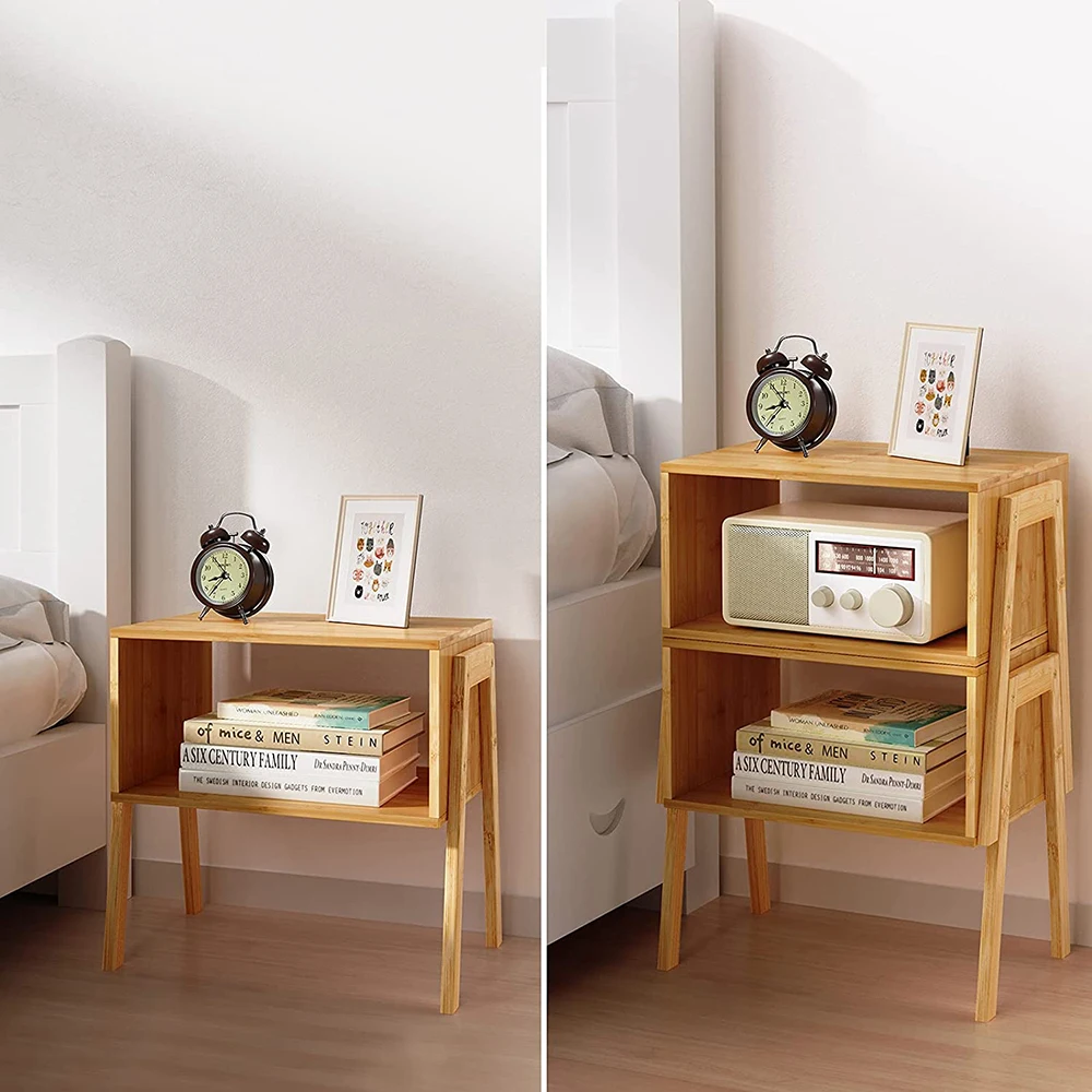 Bamboo Stackable Wood Nightstan Bedside Tables for Bedroom Storage factory