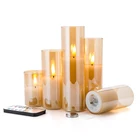Candle Best Seller Set Of 5 Home Decoration Pillar Golden Glass Led Candle