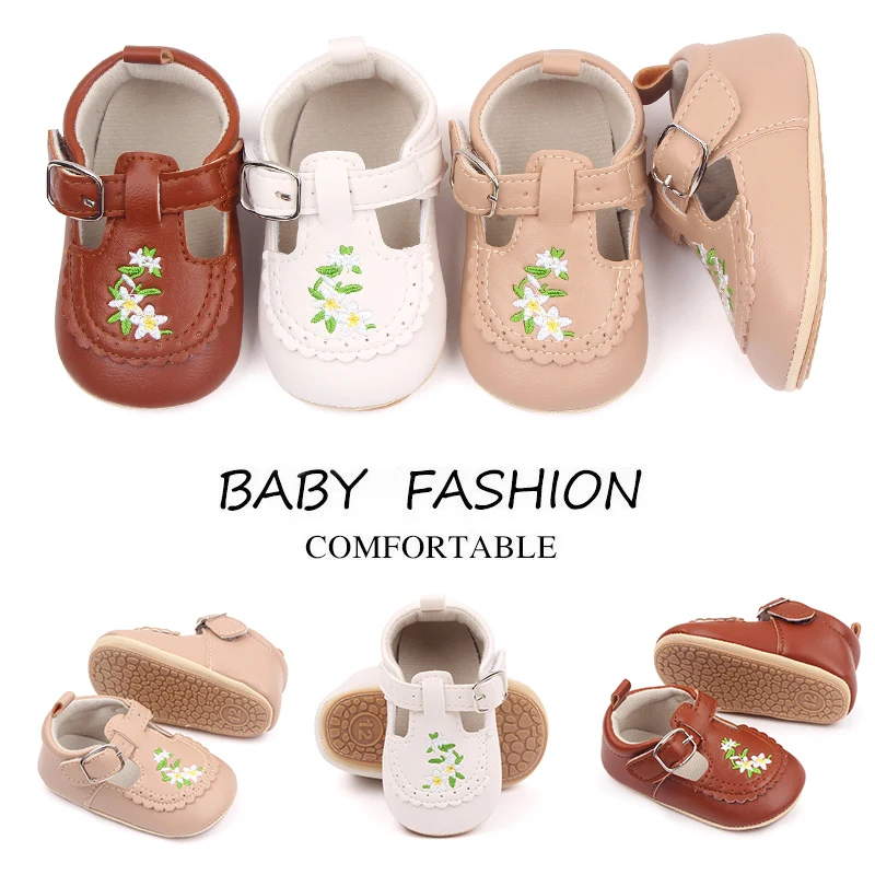 Beautiful Flower Embroidery Soft PU Leather Spring Autumn Baby Toddler Girl Shoes details