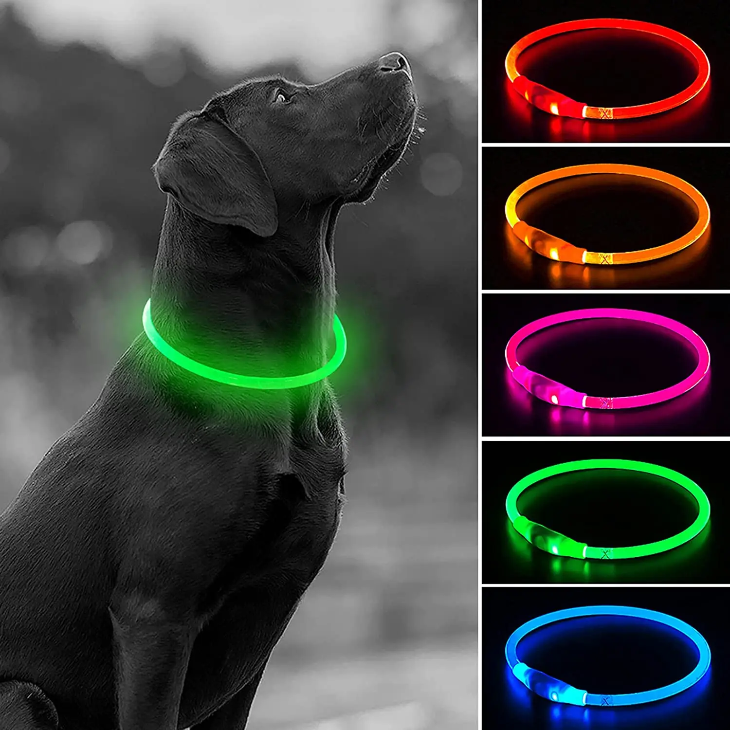 LED Dog Collar Light, USB Rechargeable Glowing Pet Collar, Silicone Flashing Pet Necklace Safety Collars for Dogs Night Walking