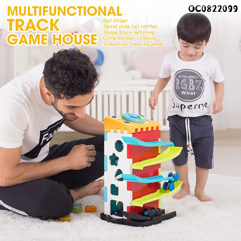 Plastic car track shape matching game toy with steering wheel toy for children