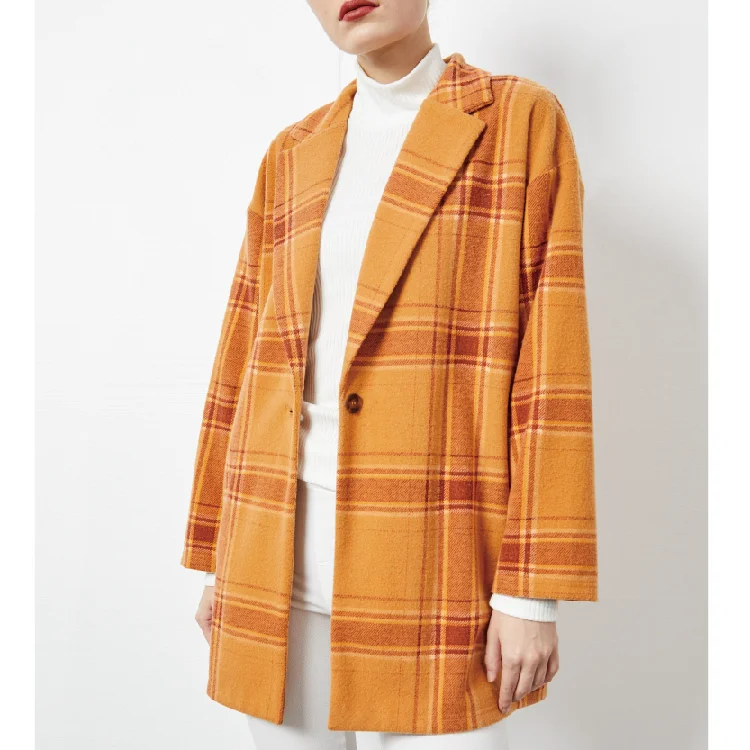 orange plaid wool coat