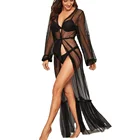Sexy Women's Women New Design Sexy Lingerie Transparent Mesh Pajamas Women's Long Sleeve Sexy Long Nightgown