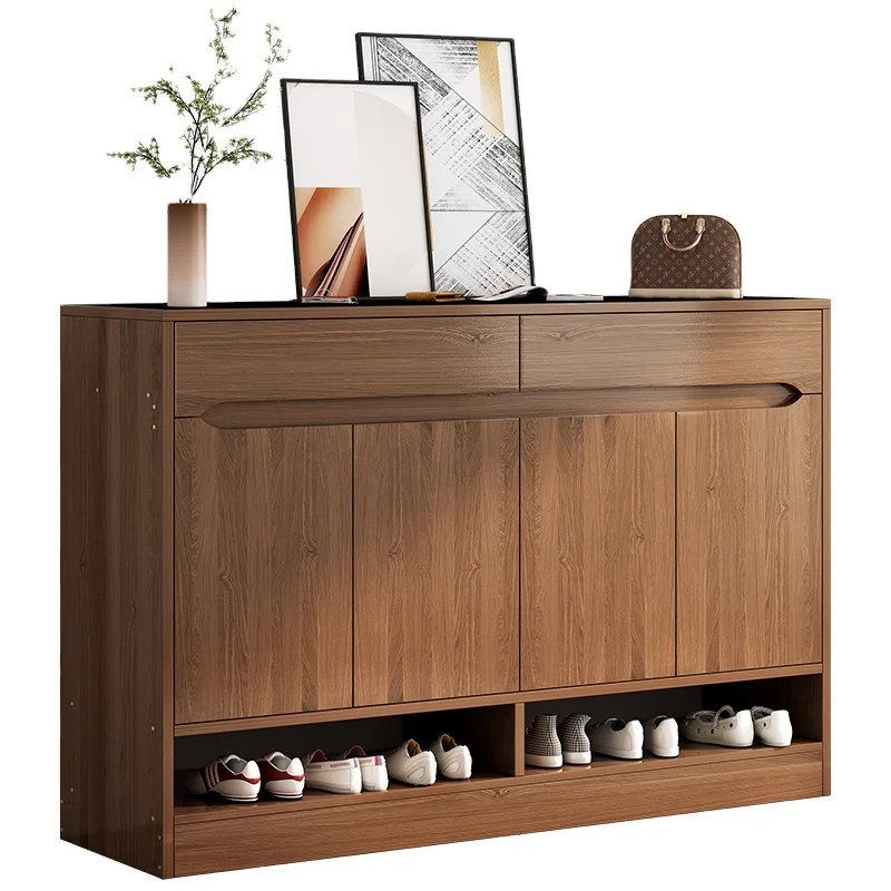 Modern Home Entrance Furniture Gray and Oak Wooden Shoe Rack Cabinet with Drawers and Doors