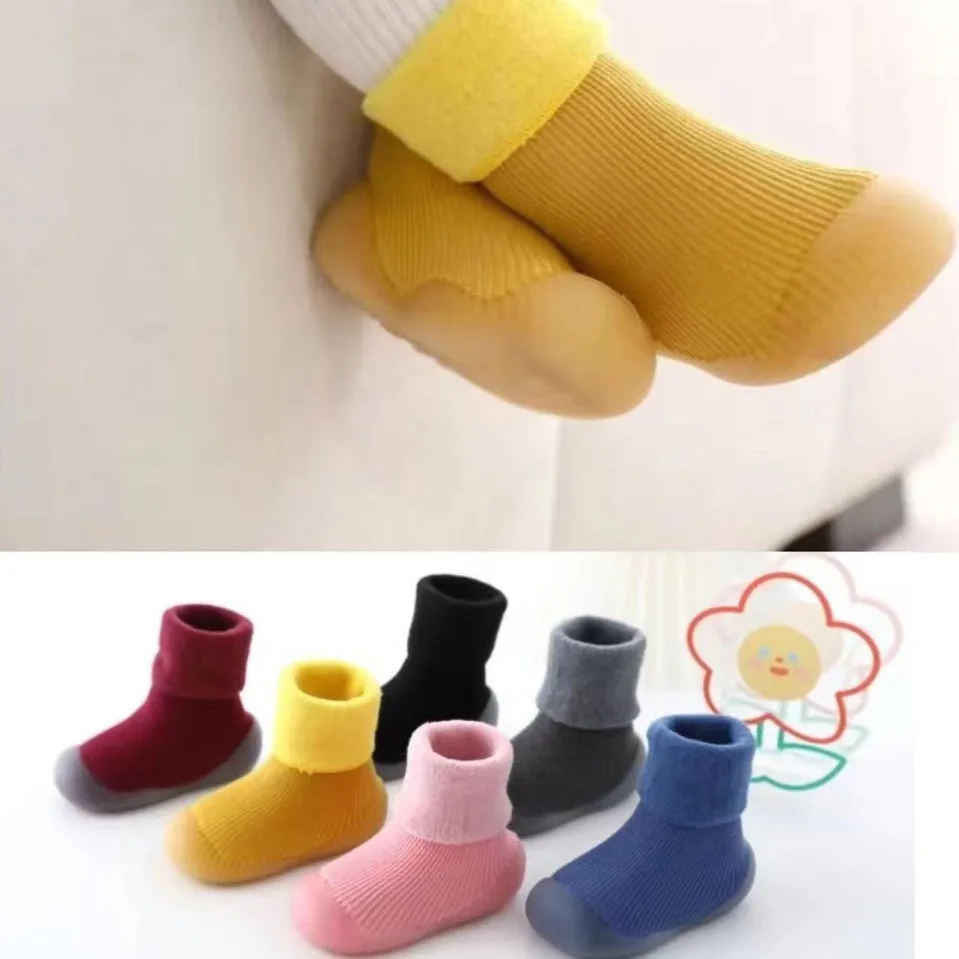 Autumn Winter Children's Warm Velvet Floor Socks Shoes Non-Slip Soft-Sole Toddler Shoes Baby Unisex Cotton Floral Fashion