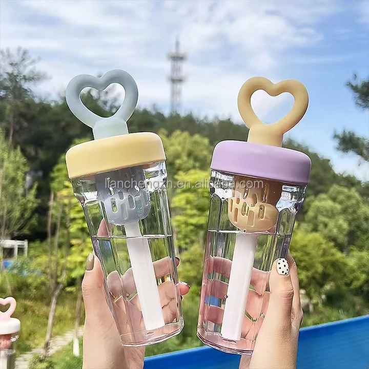 600Ml Summer Plastic Water Bottle With Straw For Hiking Sports 23 600Ml Wholesale Promotional Portable Summer Students Plastic Mineral Water Bottle With Straw For Hiking Sports