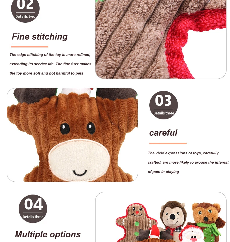 New Design Christmas Pet Toys Vocal Christmas Series Teeth Grinding Dog Squeak Toys Bite Cute Cartoon Interactive Dog Plush Toys factory