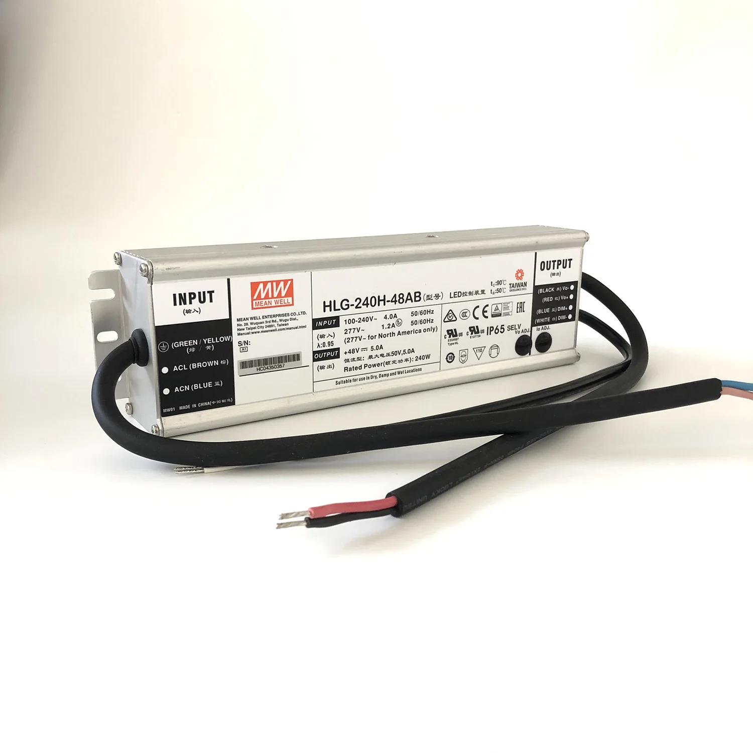HLG-240H-48AB 240W Meanwell  AC-DC Single output LED Driver Mix Mode (CV+CC) with PFC; Output 48Vdc at 5A