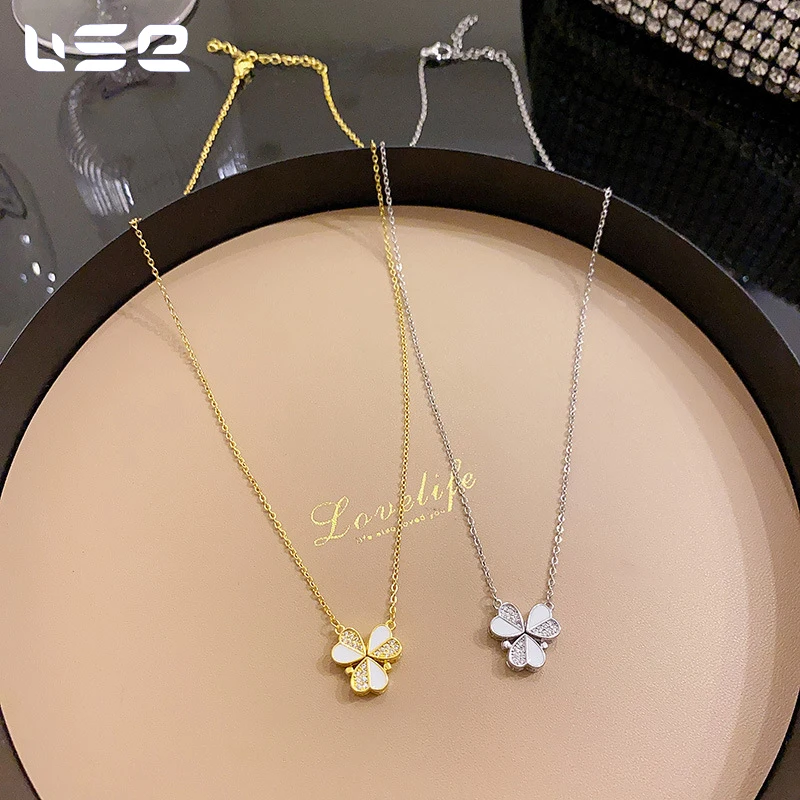 High quality fashion exquisite luxury zircon flower magnet stainless steel necklaces jewelry for women