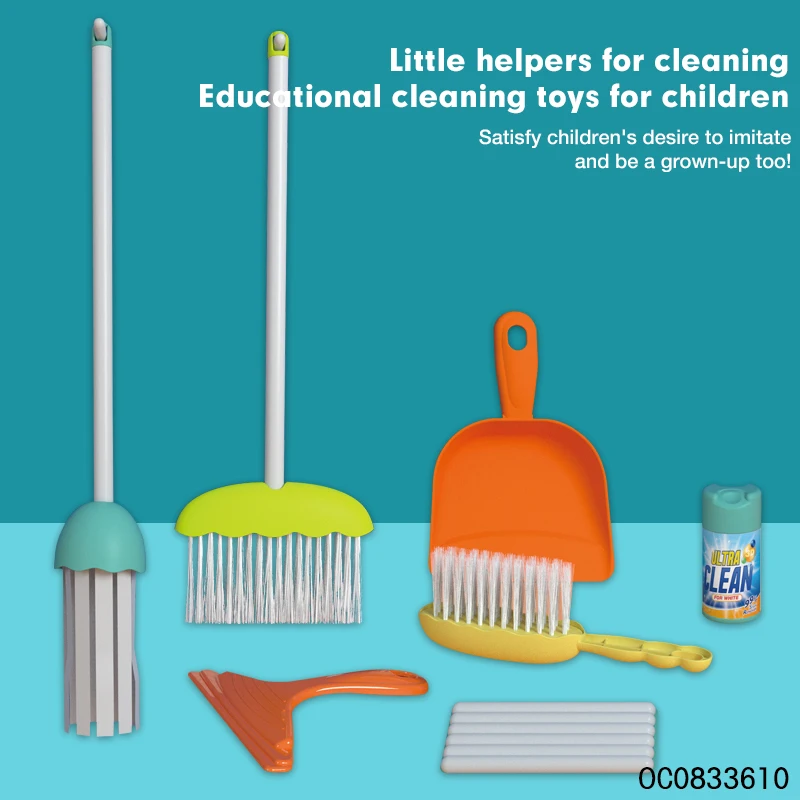 Pretend play preschool cleaning model new toy 2023 with brooms and mops