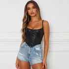 Leather Vest Sexy Pu Leather Halter Camisole Vest Causal Crop Tanks Corset Bustier Sheer Top Woman Tank Tops For Women