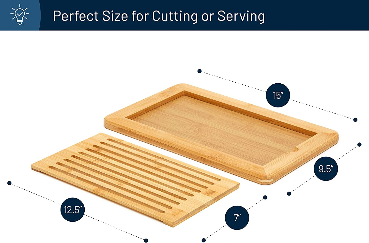 product large premium natural bamboo bread cutting board with crumb tray bread serving tray for kitchen-2