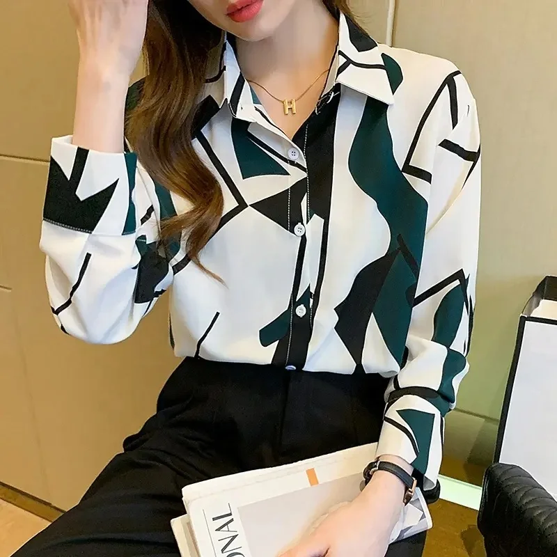 Chinese Style Trendy V-neck Loose Fitting Vintage Printing Fashion Women's Long-sleeved Shirt