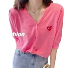 Summer Summer Korean Women's Short Sleeved Blouse With V-neck Button Cotton T-shirt