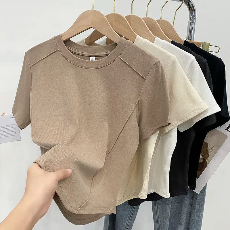 New Solid Color Round Neck Short Sleeve Slim Fit T-Shirts Women's Short Fashion Casual Blank Custom Tops T-Shirts