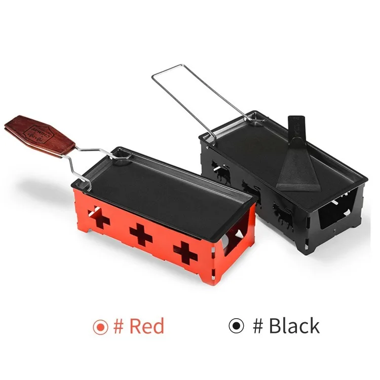 Non-Stick Raclette Grill Set Cheese Melter Pan with Spatula Foldable Wooden Handle Melted Cheese Raclette Carbon Steel Kitchen