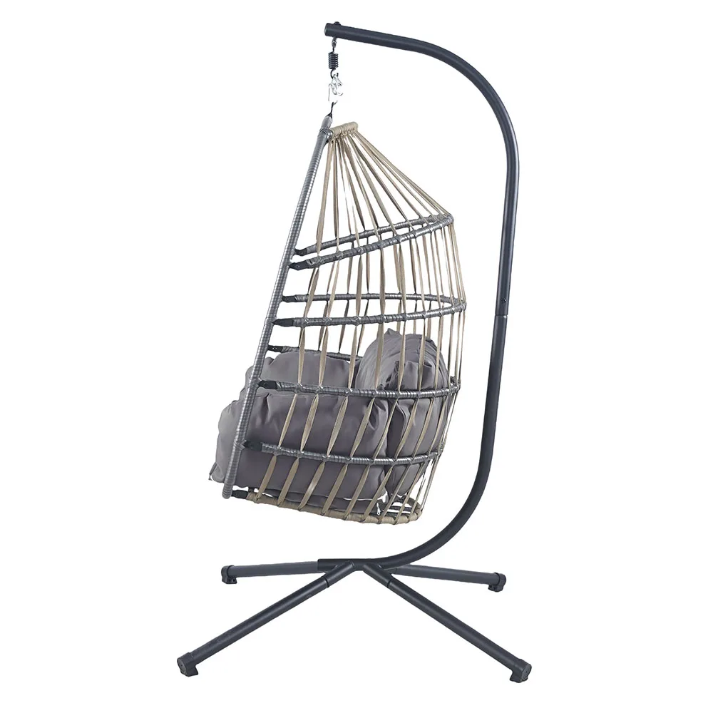product new traditional folding egg chair with metal stand outdoor swing hanging chair for home garden-4