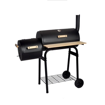 Black Charcoal Grill Barbecue BBQ Grill Offset Smoker with Side Table