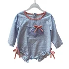 2021 Girl Summer Beach Wear Seersucker Striped 1 Pieces Girls Bikini Set Ruffle Baby Swimsuit