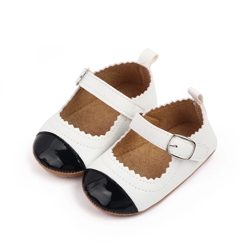 product shiny glitter pu leather matching color solid color wavy lace princess toddler shoes for baby girls-8
