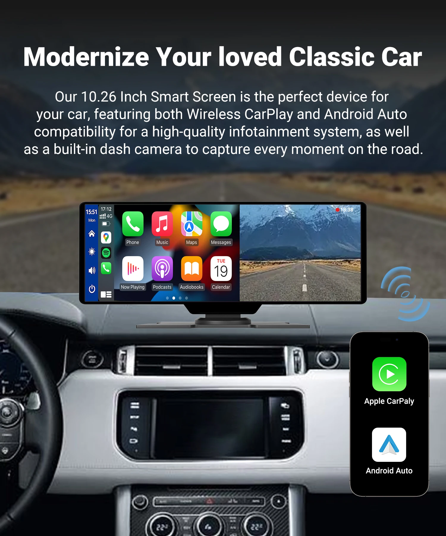 Ottocast Car Inch K Touch Screen Dash Cam Bt Wireless Carplay