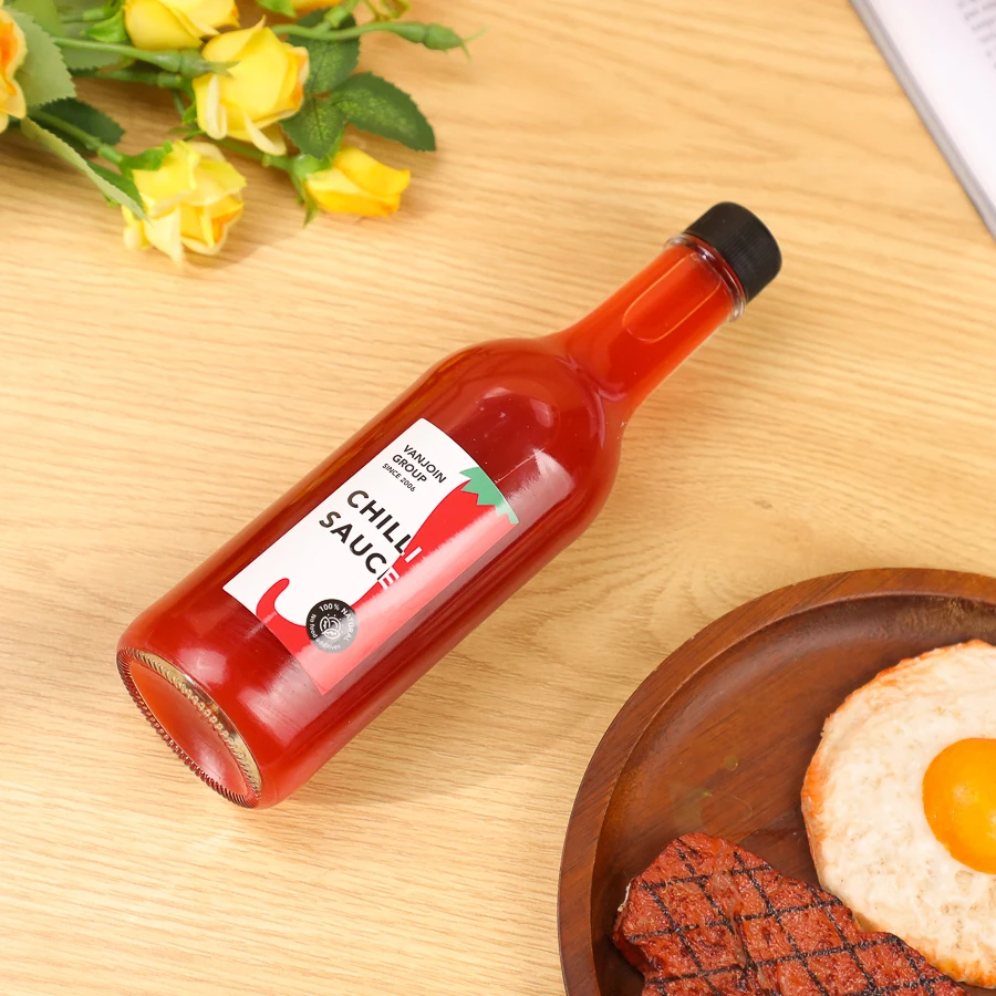 Wholesale Empty Clear 3oz 5oz 300ml Glass BBQ Chili Woozy Ring Neck Hot Sauce Bottle With Screw Lids