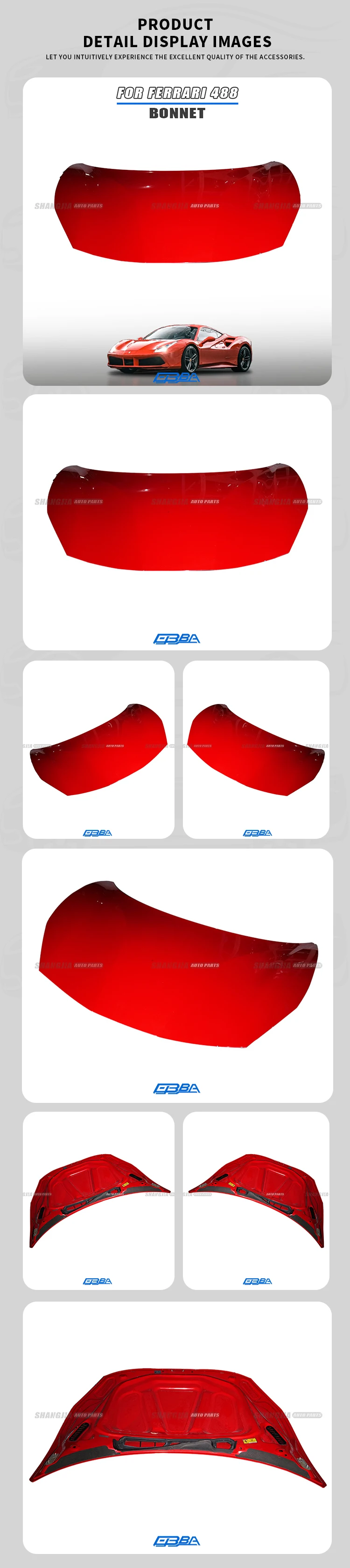 Best Selling Aluminium Alloy Hood For Ferrari 488 GTB Spider Pista Easy Installation Engine Cover Bonnet Auto Parts 87432011 factory