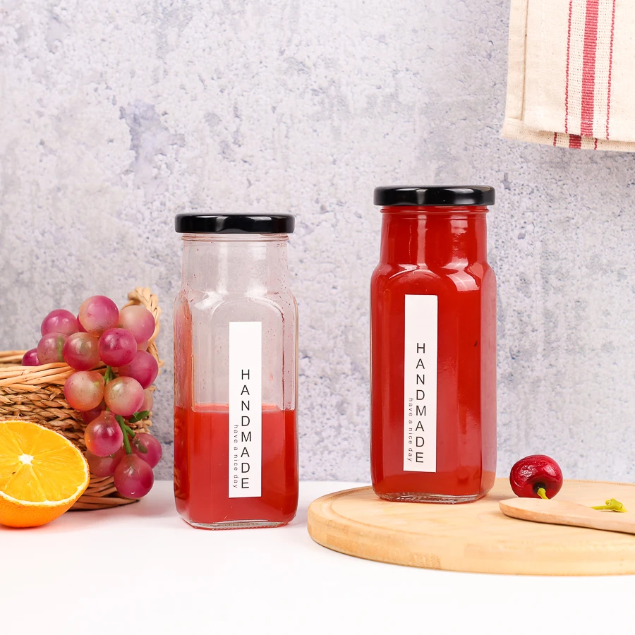 Clear Spice Salt Pepper Sesame Bottle 250ml Square Empty Honey Ketchup BBQ Paste Glass Unique Sauce Bottles with Screw Metal Lid