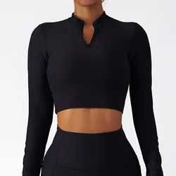 INS New Arrival Half Zipper Running Workout Tops Women Long Sleeves Quick Dry Athletic Tops High Elastic Gym Top Woman Fitness