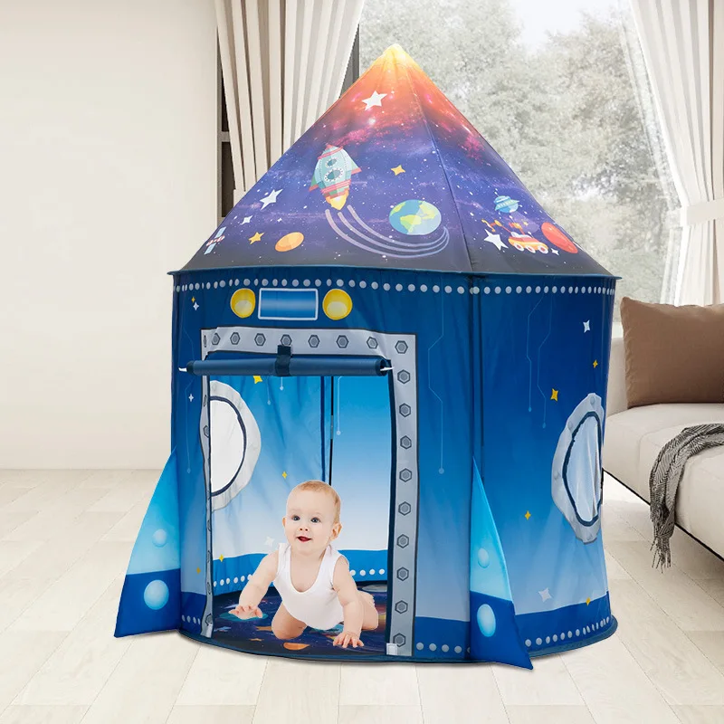 Blue Rocket Foldable Pop up Tent Indoor/Outdoor Kids Play Teepee Waterproof Toy Tent for Boys and Girls Unisex