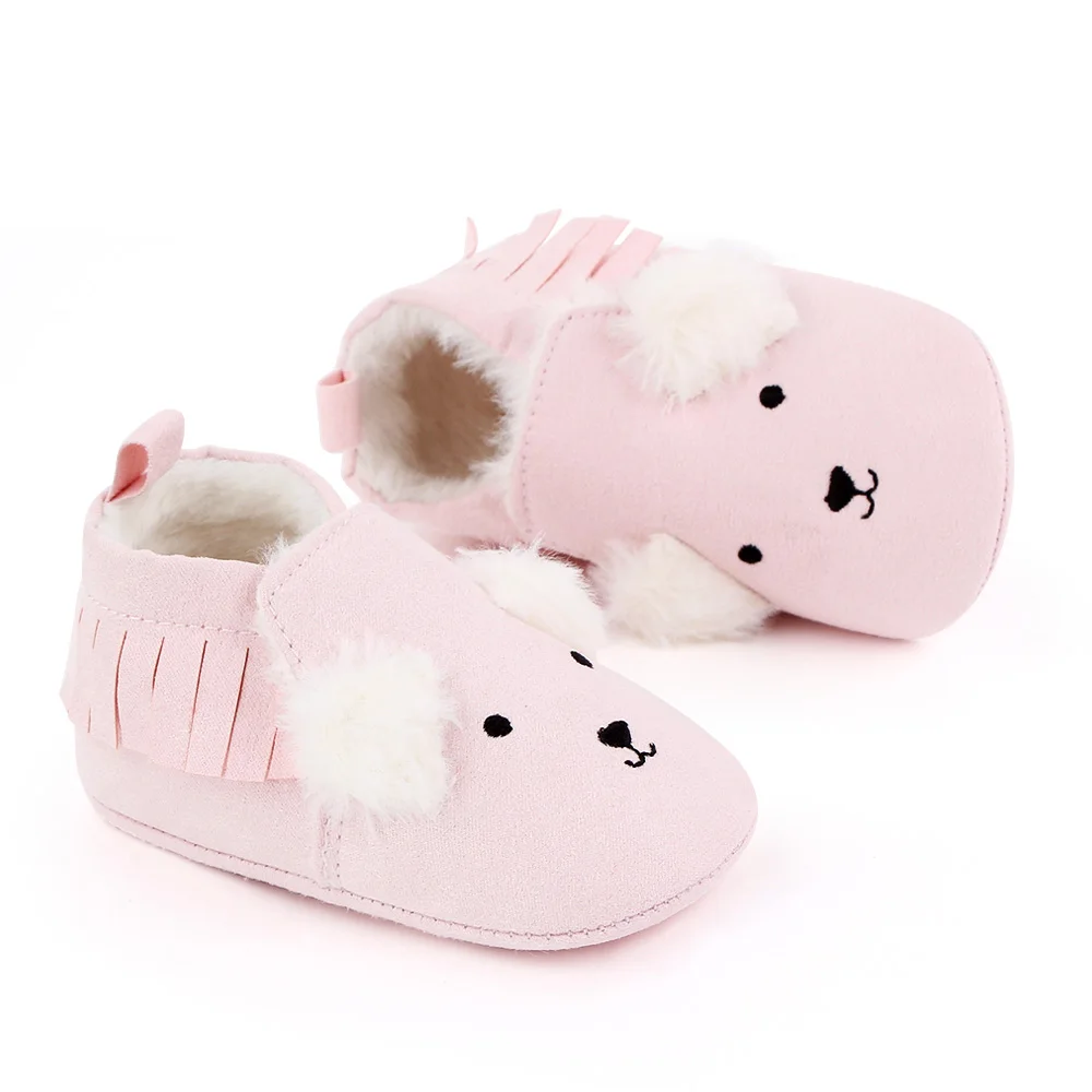Autumn and Winter Solid Color Tassels Cute Little Animal Baby Soft Sole Warm Walking Cotton Boots factory